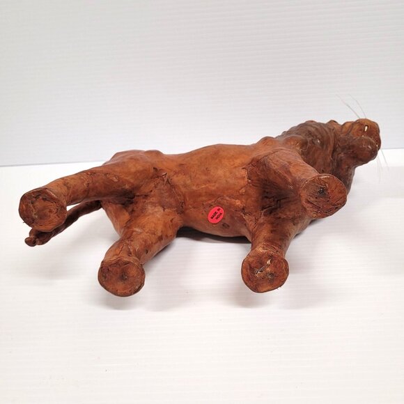 Lion Leather Wrapped Glass Eye Statue Figurine 12'' x 9'' Made in India Vintage - Picture 8 of 10